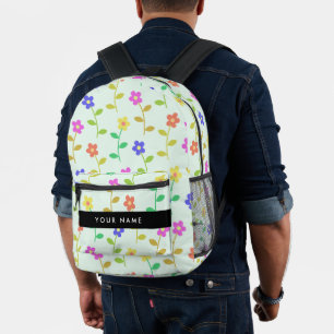 Farbenfrohe Blume, hellgrüner Hintergrund, schwarz Bedruckter Rucksack