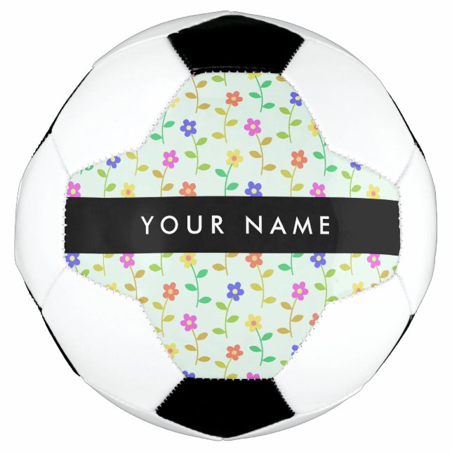 Farbenfrohe Blume, hellgrüner Hintergrund, schwarz Fußball (Vorderseite)