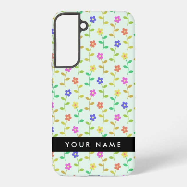 Farbenfrohe Blume, hellgrüner Hintergrund, schwarz Samsung Galaxy Hülle (Rückseite)