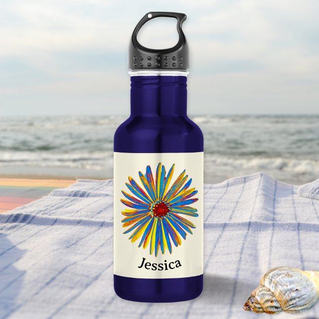 Farbenfrohe Blume Hübsch Moderne Moderne Stilvoll  Edelstahlflasche (A personalized, stainless steel water bottle with pretty multicolor flower picture)
