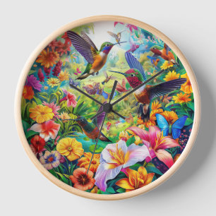 Farbenfrohe Blume Humming Bird Nature Animal Fores Uhr