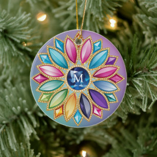 Farbenfrohe Blume Jewel Keramik Ornament
