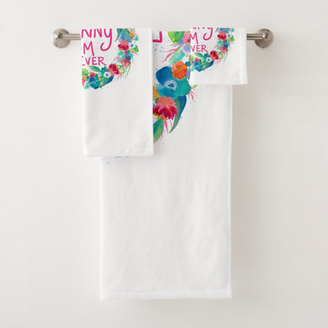 Farbenfrohe Blume Kranz Beste F*Mama je Badhandtuch Set (Insitu)