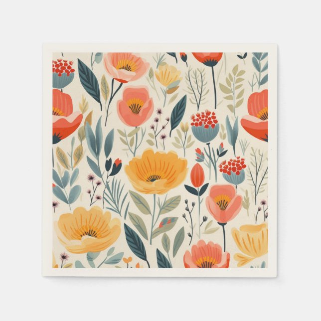 Farbenfrohe Blume Kunst Serviette (Vorderseite)