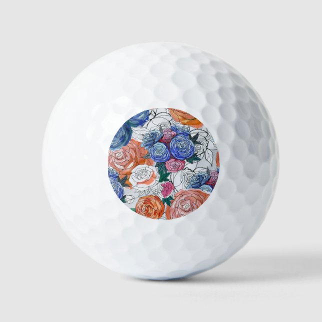 Farbenfrohe Blume: Lebhaftes, nahtloses Muster Golfball (Vorderseite)