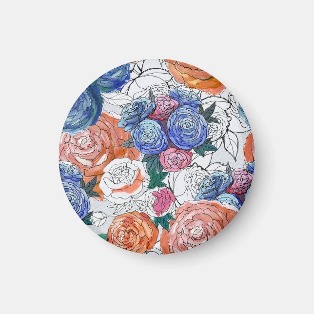 Farbenfrohe Blume: Lebhaftes, nahtloses Muster Magnet (Vorne)