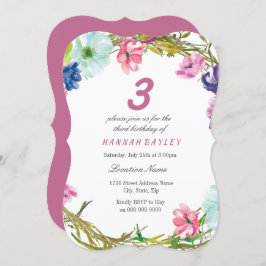 Farbenfrohe Blume Mädchen 3. 4. 5. Einladung