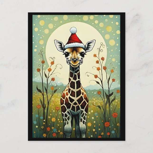 Farbenfrohe Blume Meadow Giraffe Weihnachten Postkarte (Vorderseite)