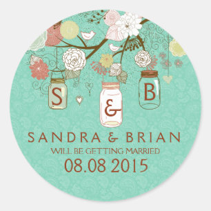 Farbenfrohe Blume & Mint-Green Hängemason Jar Runder Aufkleber