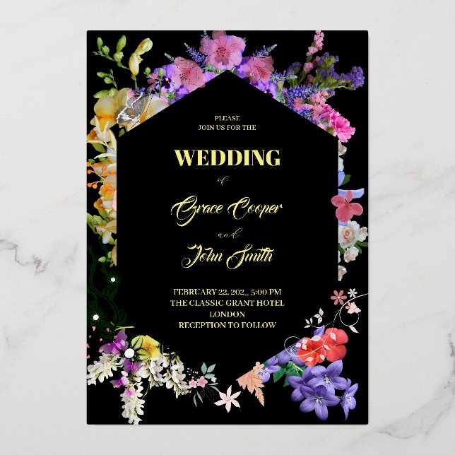 farbenfrohe Blume mit geometrischer Form Folieneinladung (Vorderseite)