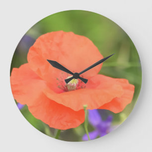 Farbenfrohe Blume mit Mohnmaus und Mohnerbsen Große Wanduhr