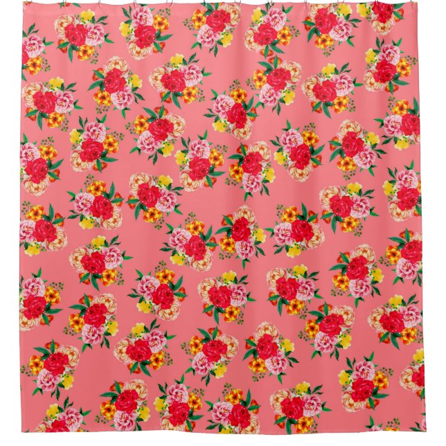 Farbenfrohe Blume mit rosa Hintergrundkunst Duschvorhang (Vorderseite)