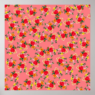 Farbenfrohe Blume mit rosa Hintergrundkunst Poster