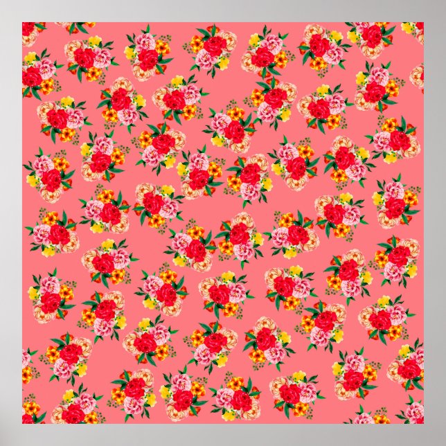 Farbenfrohe Blume mit rosa Hintergrundkunst Poster (Vorne)