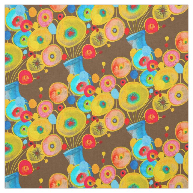 farbenfrohe Blume mit Vasenblau Stoff (Muster)