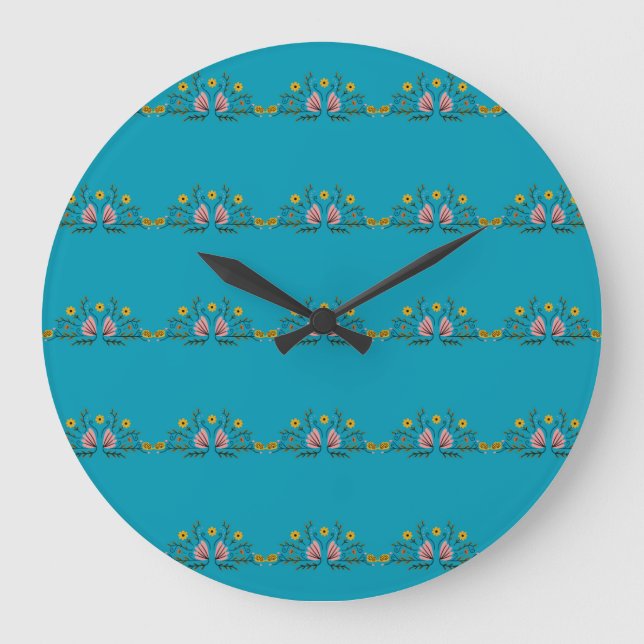 Farbenfrohe Blume Muster auf blauem Hintergrund Große Wanduhr (Vorderseite)