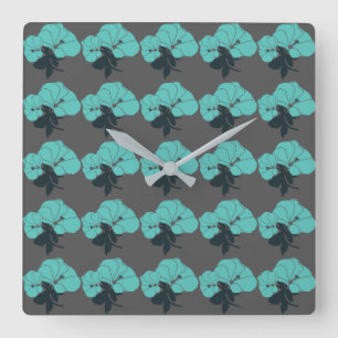 Farbenfrohe Blume Muster auf grauem Hintergrund Quadratische Wanduhr