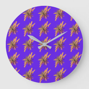 Farbenfrohe Blume Muster auf Lila Hintergrund Große Wanduhr