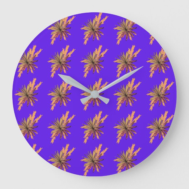 Farbenfrohe Blume Muster auf Lila Hintergrund Große Wanduhr (Vorderseite)