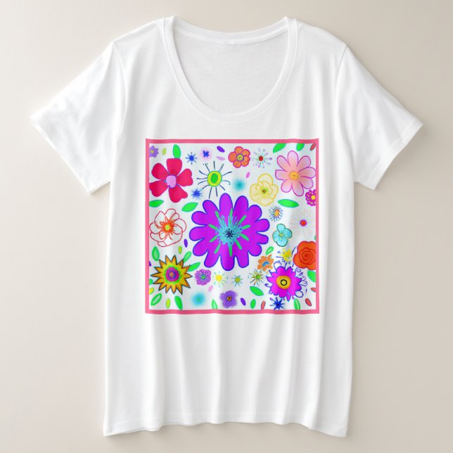 Farbenfrohe Blume Muster Große Größe T-Shirt (Design vorne)