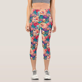 Farbenfrohe Blume Muster Hochwaisted Yoga Capris