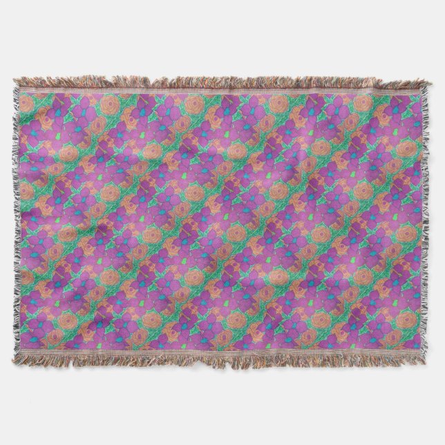 Farbenfrohe Blume Muster Tropische Kunst Decke (Vorderseite)