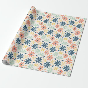 Farbenfrohe Blume Nahtlos in Blau, Rosa und Gelb Geschenkpapier
