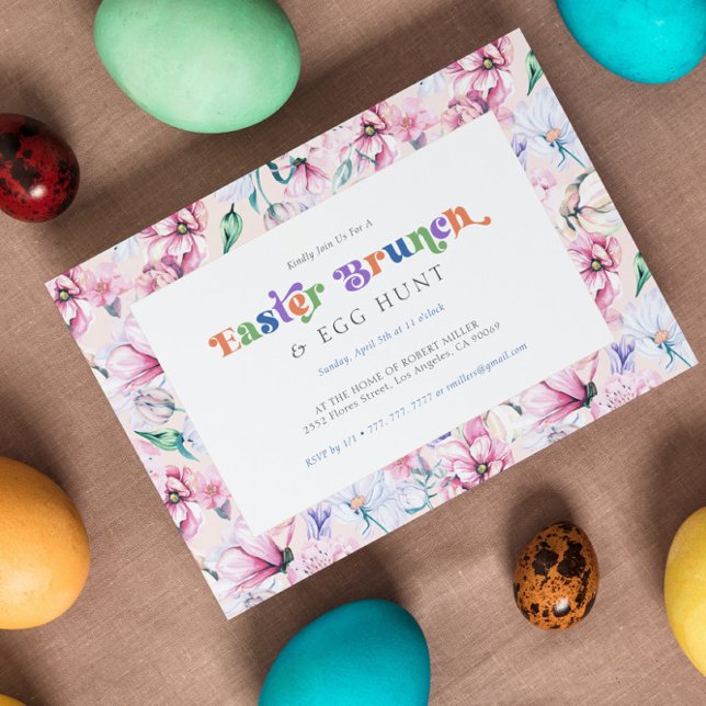 Farbenfrohe Blume Osterbrunch & Eierjagd Einladung (Von Creator hochgeladen)