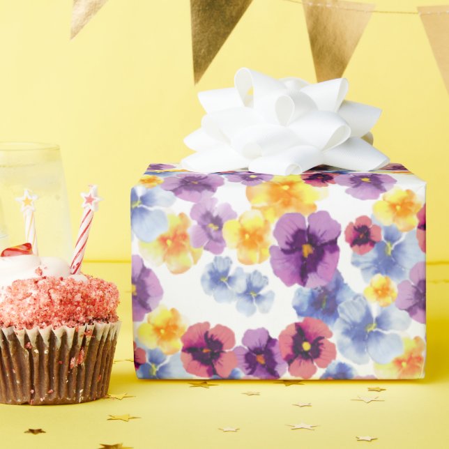 Farbenfrohe Blume Pansy Muster Elegantes Boho Flor Geschenkpapier (Geburtstagsparty)