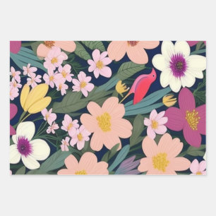 Farbenfrohe Blume pink hübsch Geschenk Tag Geschenkpapier Set
