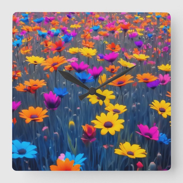 Farbenfrohe Blume Quadratische Wanduhr (Vorderseite)