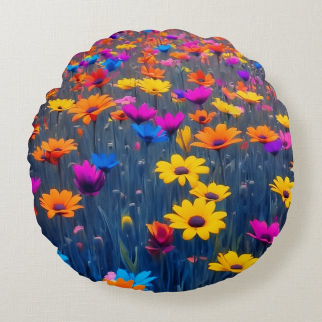 Farbenfrohe Blume Rundes Kissen (Vorderseite)