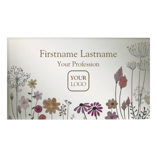 Farbenfrohe Blume Schmetterlinge Natur Rustikal Namenschild (Vorderseite)