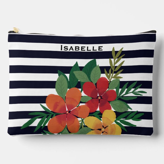 Farbenfrohe Blume Schwarz-weiß Streifen Personalis Zubehörtasche (Vorderseite)