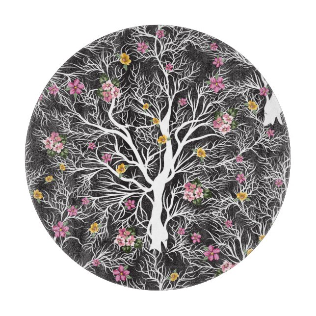 Farbenfrohe Blume: Schwarzer Baum Nahtlos Schneidebrett (Vorderseite)
