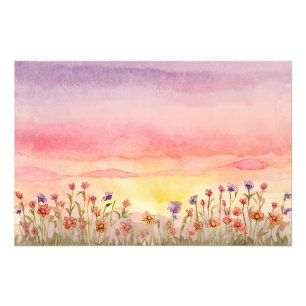 Farbenfrohe Blume Sonnenuntergang Malerei Aquarell Fotodruck
