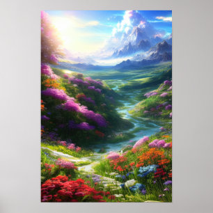 Farbenfrohe Blume Tal mit Lazy Stream Poster