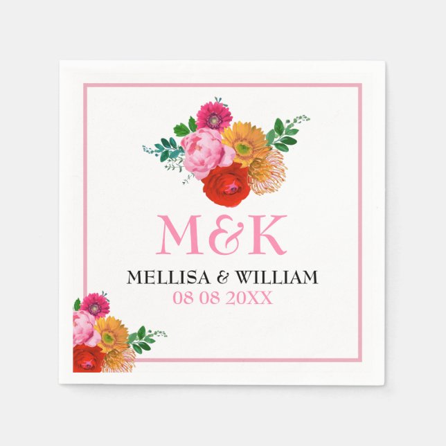 Farbenfrohe Blume Trendfarben Wasserfarben Hochzei Serviette (Vorderseite)