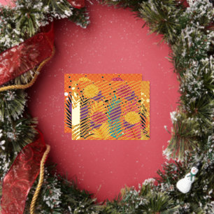 farbenfrohe Blume und Blätter auf schwarzem Hinter Folien Feiertagspostkarte