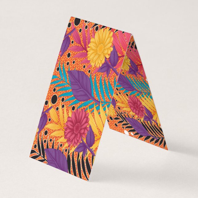 farbenfrohe Blume und Blätter auf schwarzem Hinter Visitenkarten (Rückseite)