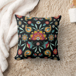 Farbenfrohe Blume und Blätter Batik Style Kissen