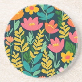 Farbenfrohe Blume und Blätter Getränkeuntersetzer