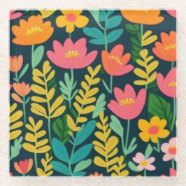 Farbenfrohe Blume und Blätter Glasuntersetzer