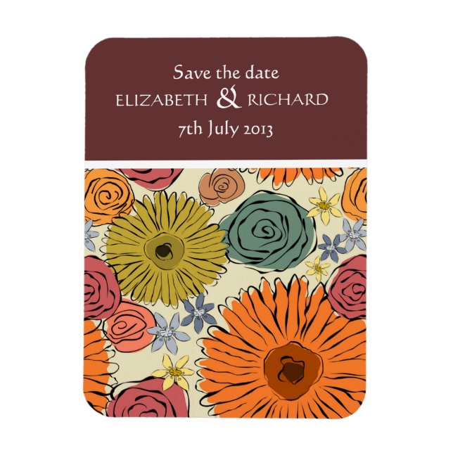 Farbenfrohe Blume und Blätter Magnet (Vertikal)