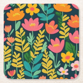 Farbenfrohe Blume und Blätter Rechteckiger Pappuntersetzer