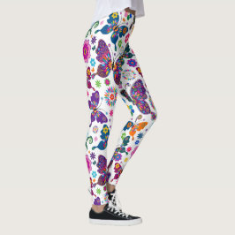 Farbenfrohe Blume und Schmetterlinge Leggings