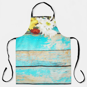 Farbenfrohe Blume, Vintager Holzrahmen. Schürze