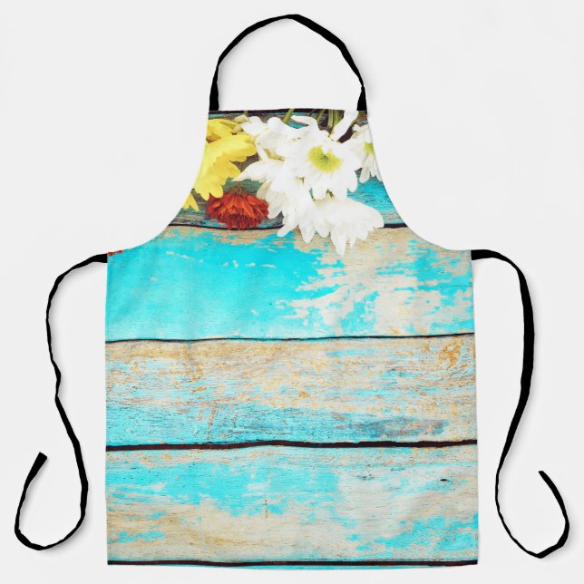 Farbenfrohe Blume, Vintager Holzrahmen. Schürze (Vorderseite)