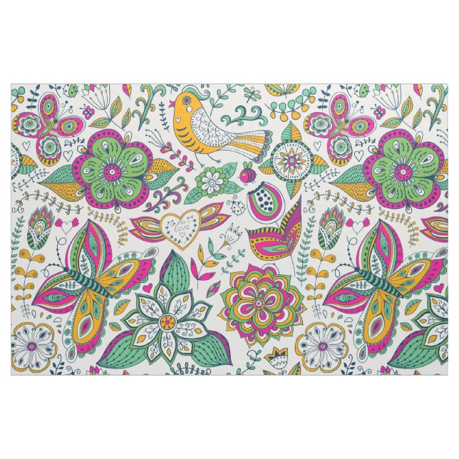Farbenfrohe Blume Vögel & Schmetterlinge Muster Stoff (Fat Quarter (45,7 x 55,9 cm))