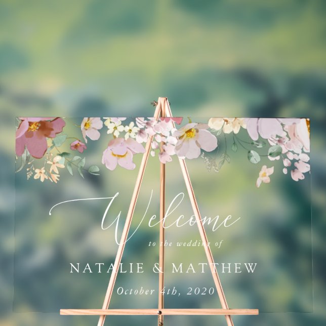 Farbenfrohe Blume, Wildblumen, Begrüßung Acrylschild (Neutral)